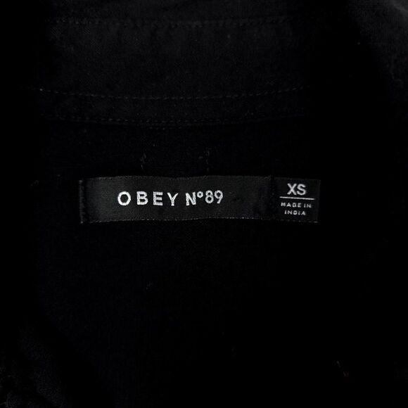 OBEY Asymmetrical Button Front Long Sleeve Mini Shirt Dress in Black Womens XS - Picture 7 of 8